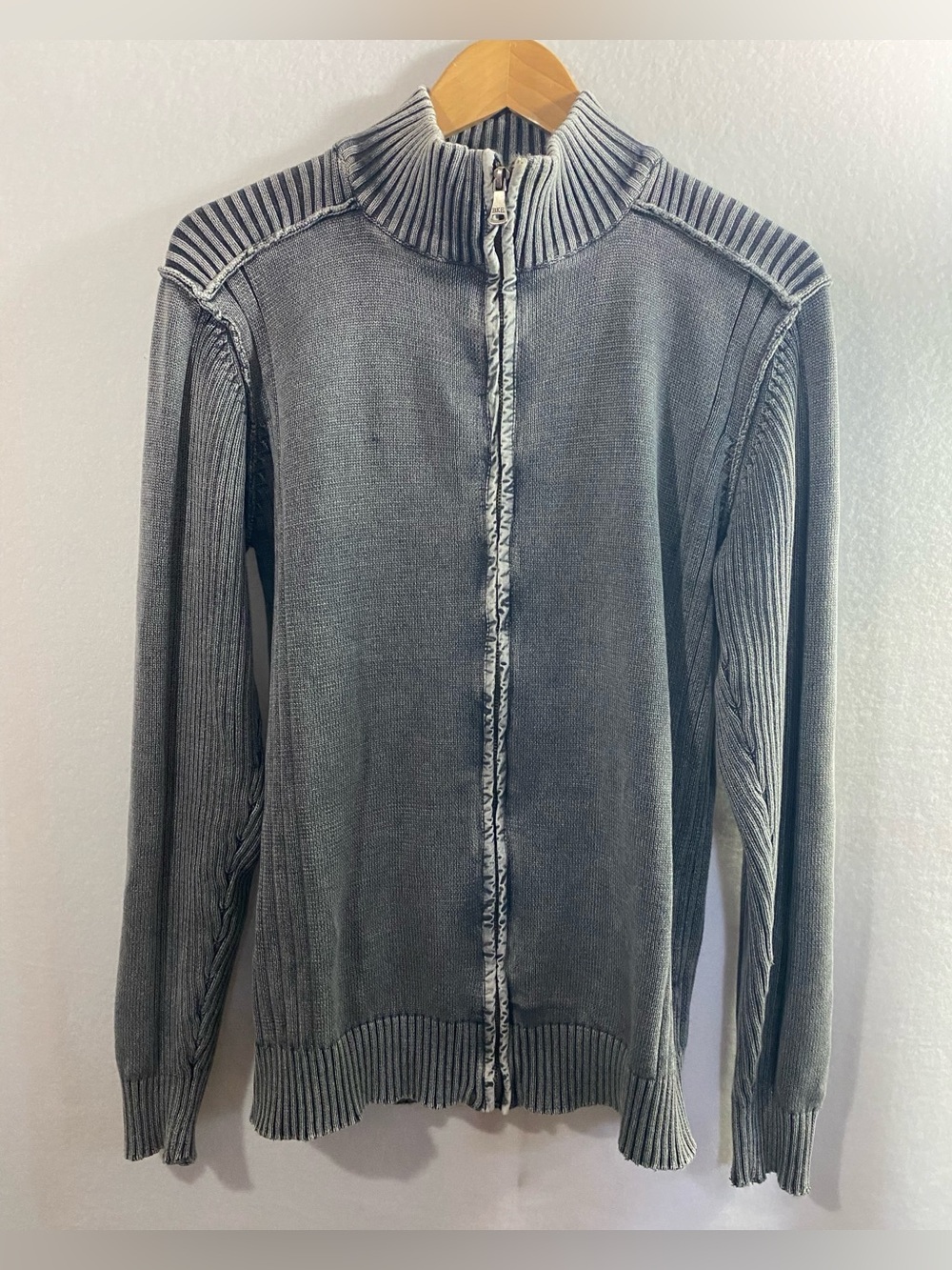 BKE Men's Smokey Gray Full Zip Cotton Blend Ribbed Corduroy Knit Sweater Size L